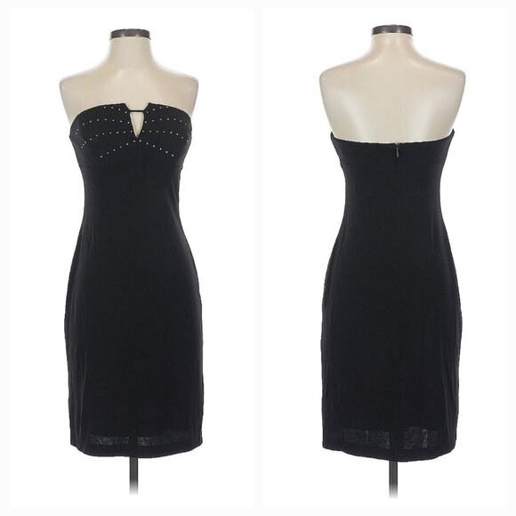 Vtg CACHE Y2K Strapless Rhinestone Cutout Mini Dress SZ 4 Black Formal Hoco LBD - Picture 1 of 12